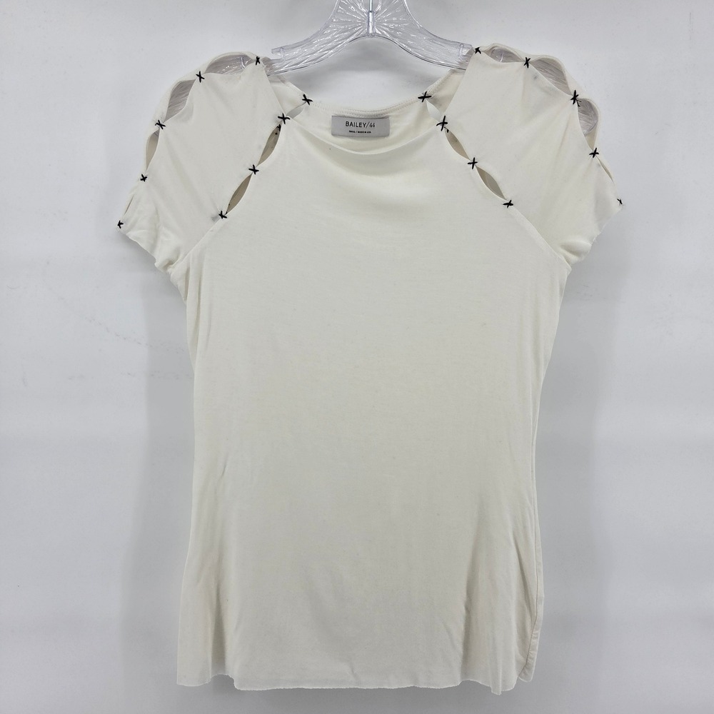 BAILEY 44 White Top Small‎ Off-White Cutout Sleeve Minimalist Capsule Designer